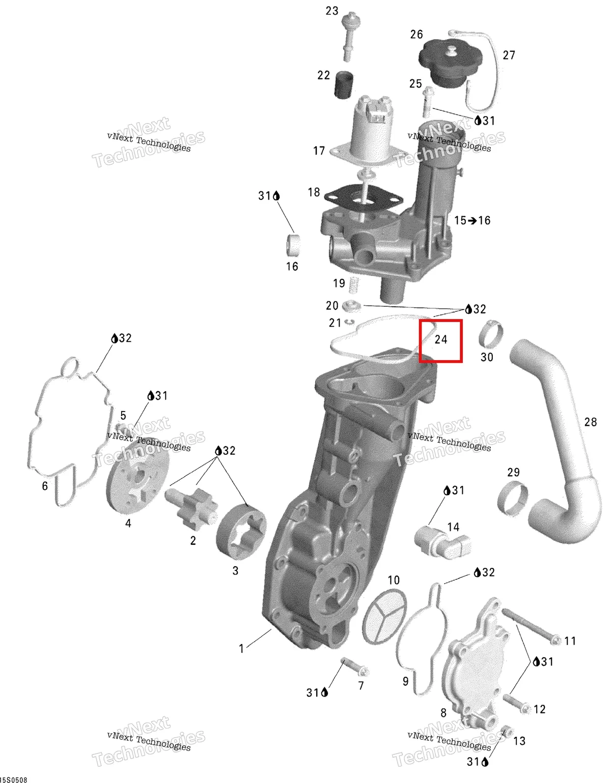 Деталь 420630222 на схеме узла 2005 Sea-Doo GTX 4-TEC, LTD SCIC Oil Separator