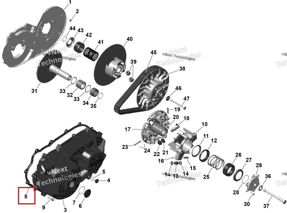 Деталь 420630255 (Прокладка Can-Am Outlander 4x4 DPS 700 (2025) (420630255)) на схеме узла 2026 Can-Am OUTLANDER - 2X4 - STD - 500 - 1KTB - Legion Red Rotax - Cvt