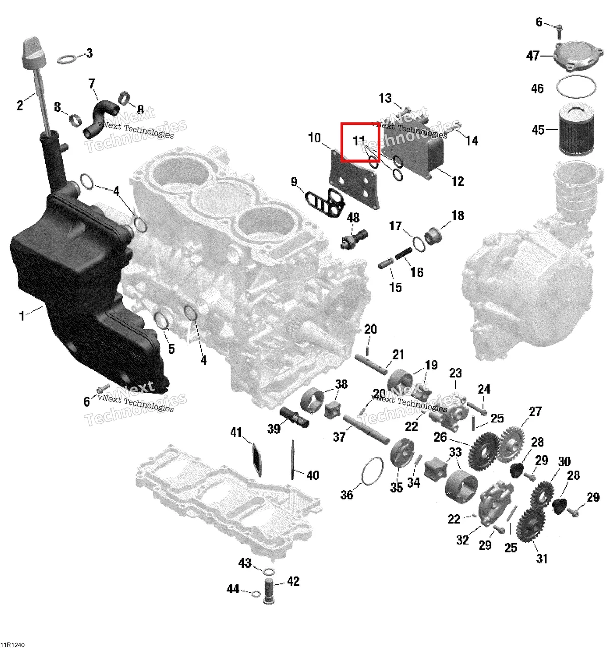 Деталь 420630400 (Уплотнительное кольцо) на схеме узла 2012 Ski-Doo Expedition SE 1200 XU Engine Lubrication