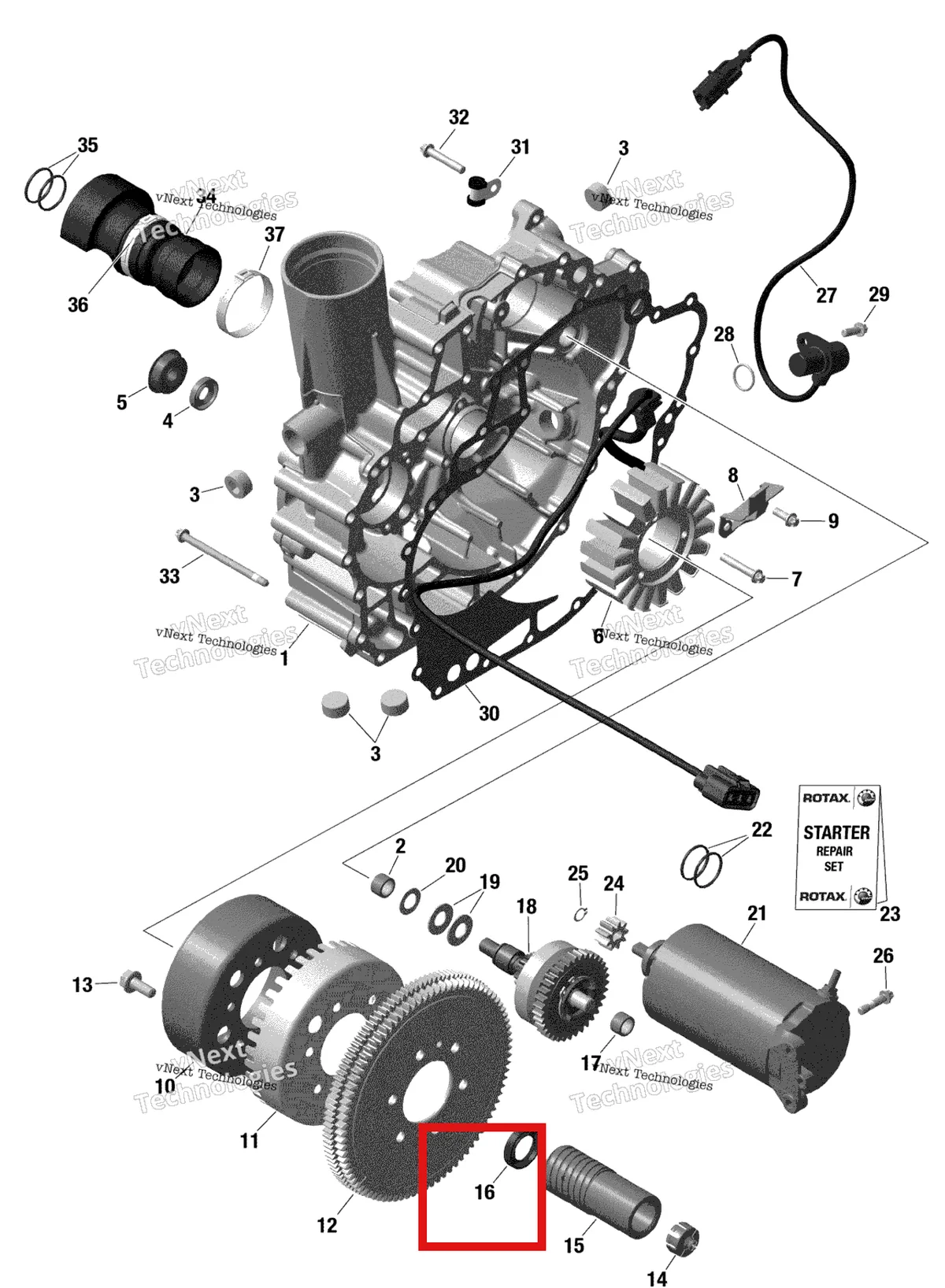 Деталь 420630551 на схеме узла 2021 Sea-Doo GTX 300 Rotax - Magneto And Electric Starter Without Idf