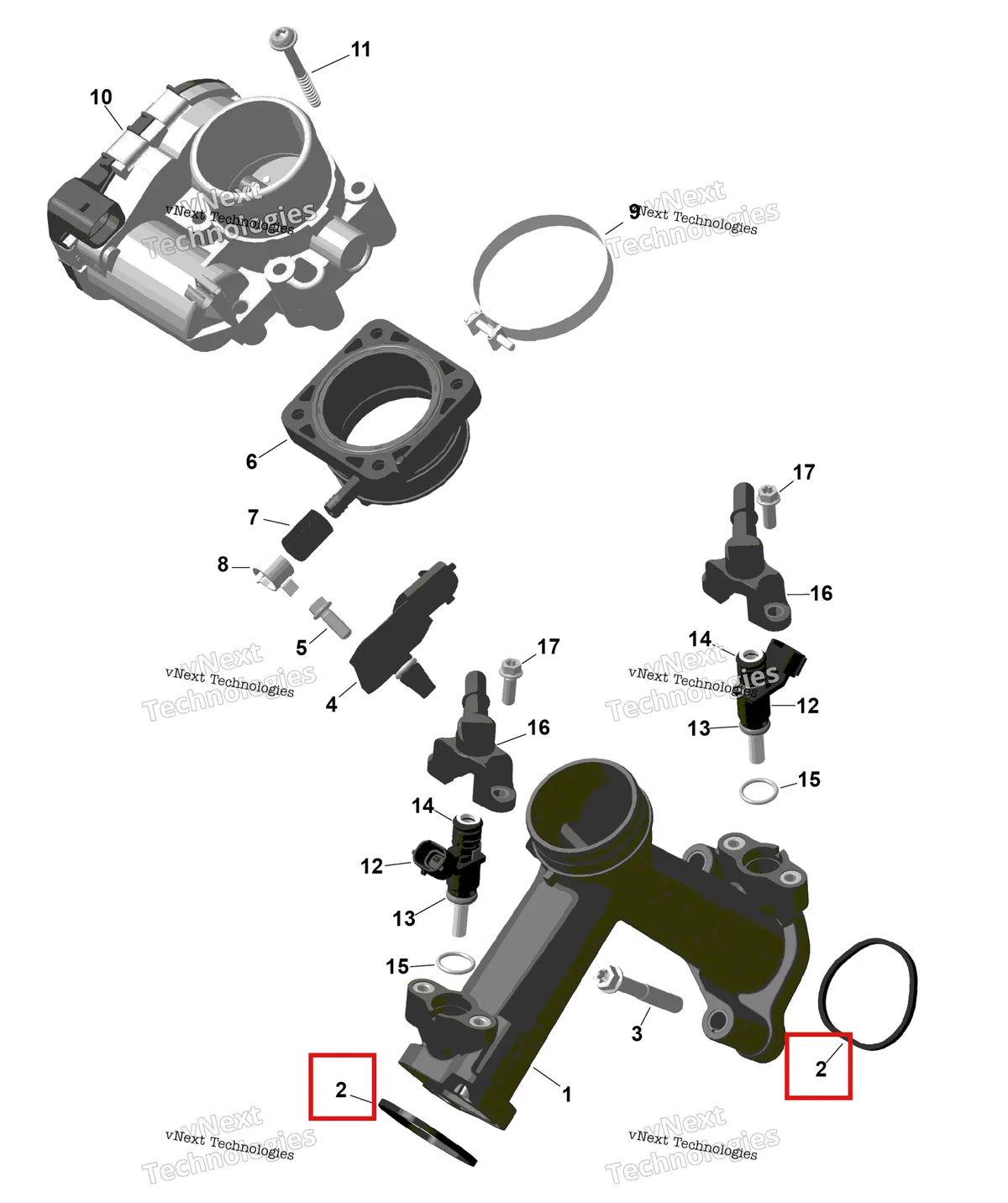 Деталь 420630642 (Прокладка) на схеме узла 2026 Can-Am RENEGADE - 4X4 - XMR - 650 EFI - 5TTA - Catalyst Gray Rotax - Air Intake Manifold And Throttle Body