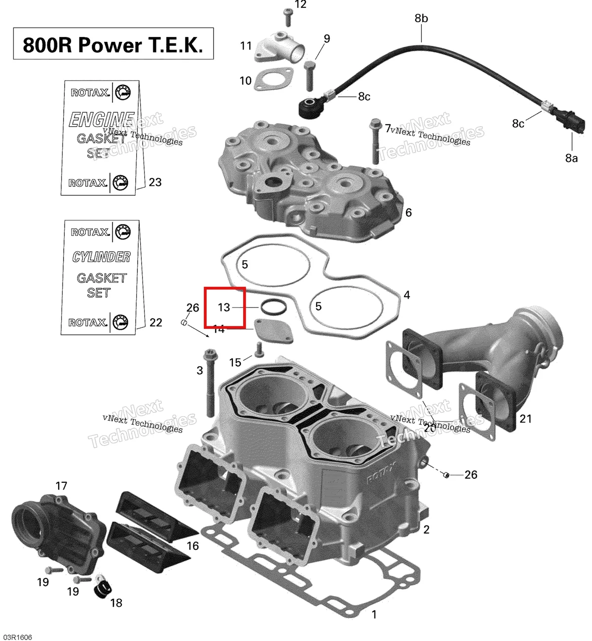 Деталь 420630780 (Термостат Прокладка) на схеме узла 2016 Ski-Doo SUMMIT 800R P-TEK Cylinder And Cylinder Head - 800R Ptek