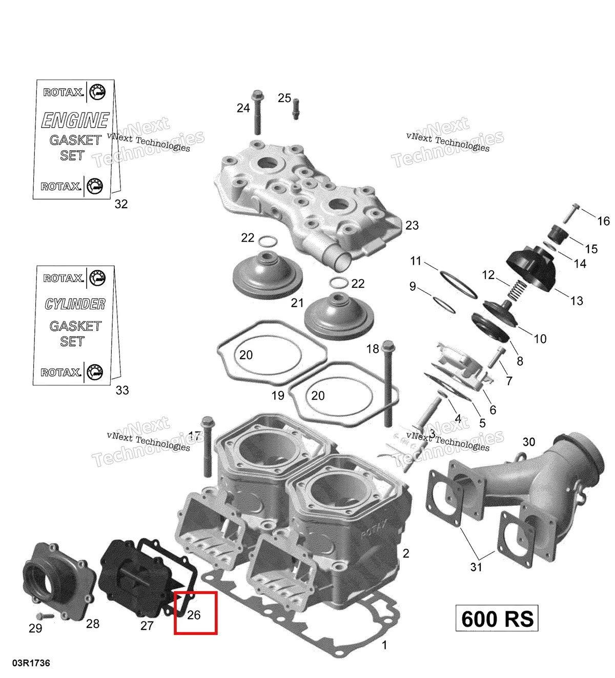 Деталь 420630815 (Термостат Прокладка) на схеме узла 2017 Ski-Doo MXZ 600 RS Cylinder, Exhaust Manifold And Reed Valve