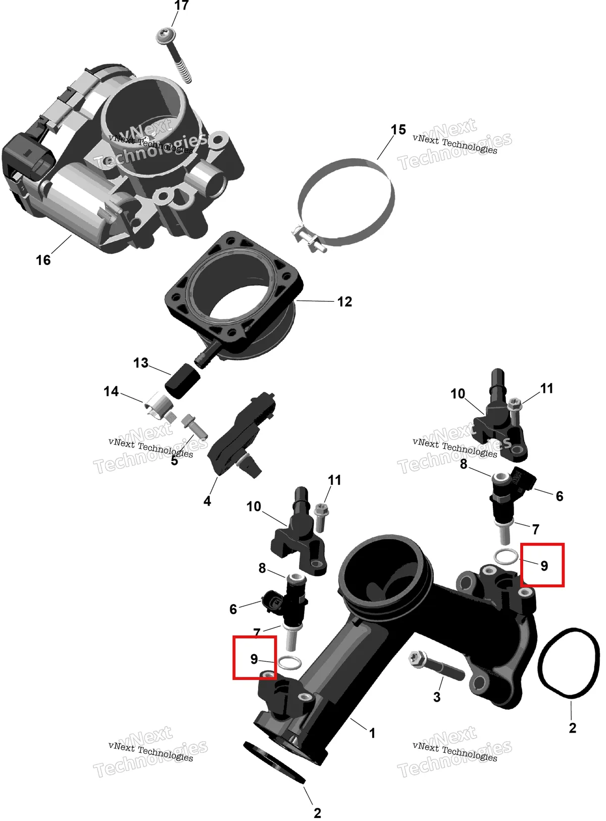 Деталь 420631296 на схеме узла 2026 Can-Am RENEGADE - 4X4 - XMR - 1000R EFI - 5UTA - Hyper Silver Rotax - Air Intake Manifold And Throttle Body