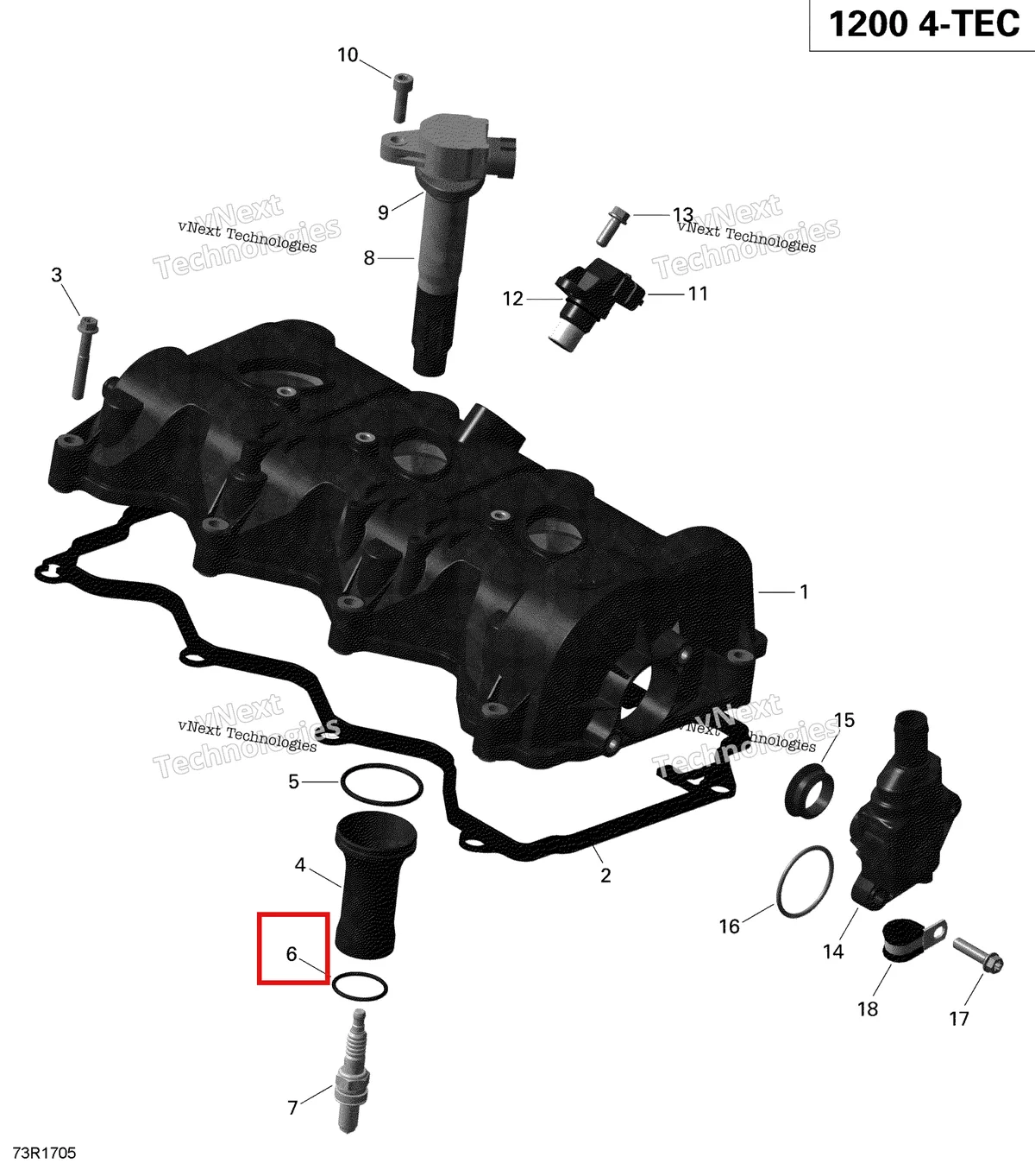 Деталь 420631611 (Уплотнительное кольцо) на схеме узла 2019 Ski-Doo EXPEDITION LE-SE 1200 4-TEC Valve Cover - 1200Itc 4-Tec