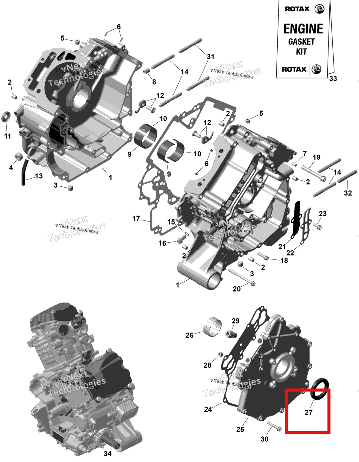 Деталь 420631933 на схеме узла 2026 Can-Am RENEGADE - 4X4 - XMR - 1000R EFI - 5UTA - Hyper Silver Rotax - Crankcase