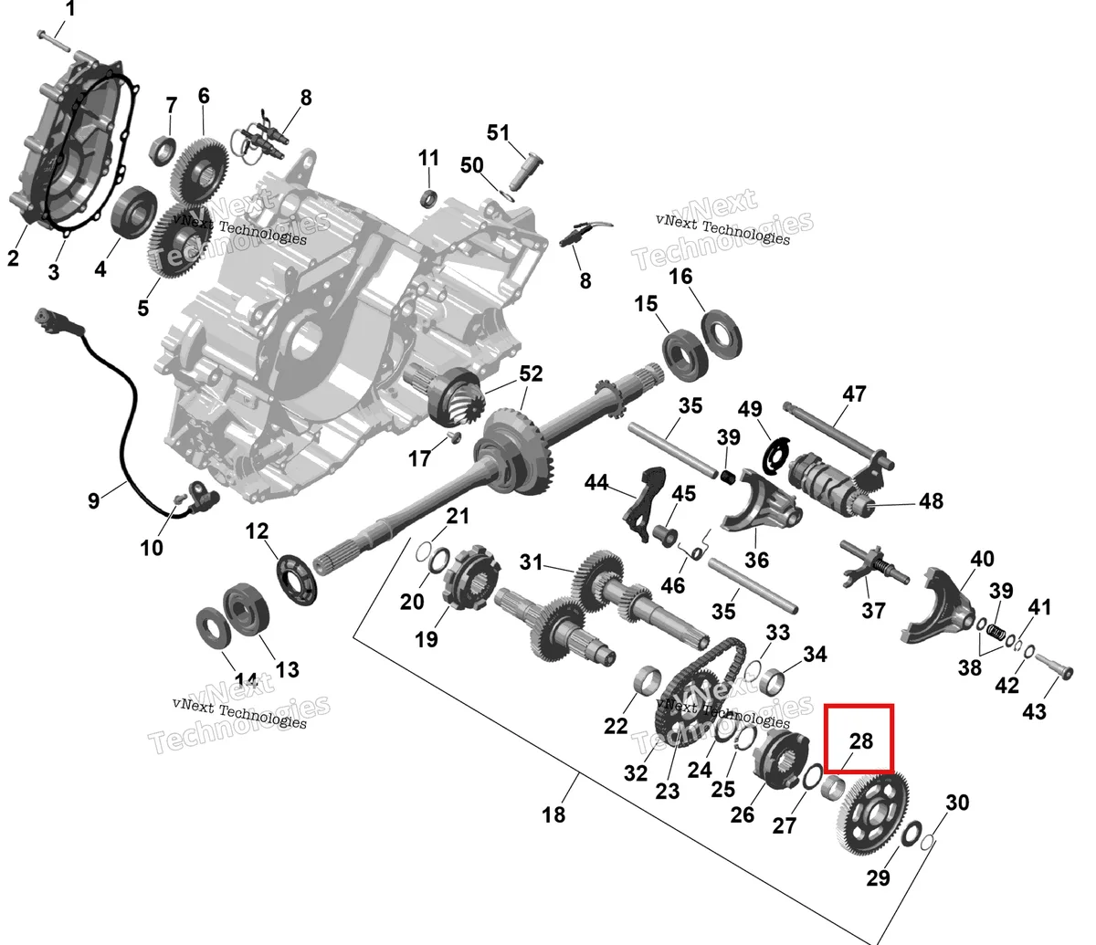 Деталь 420632075 (Игольчатый подшипник Can-Am Outlander 4x4 XT 1000R (2025) (420632075)) на схеме узла 2026 Can-Am OUTLANDER - 2X4 - STD - 500 - 1KTB - Legion Red Rotax - Gearbox