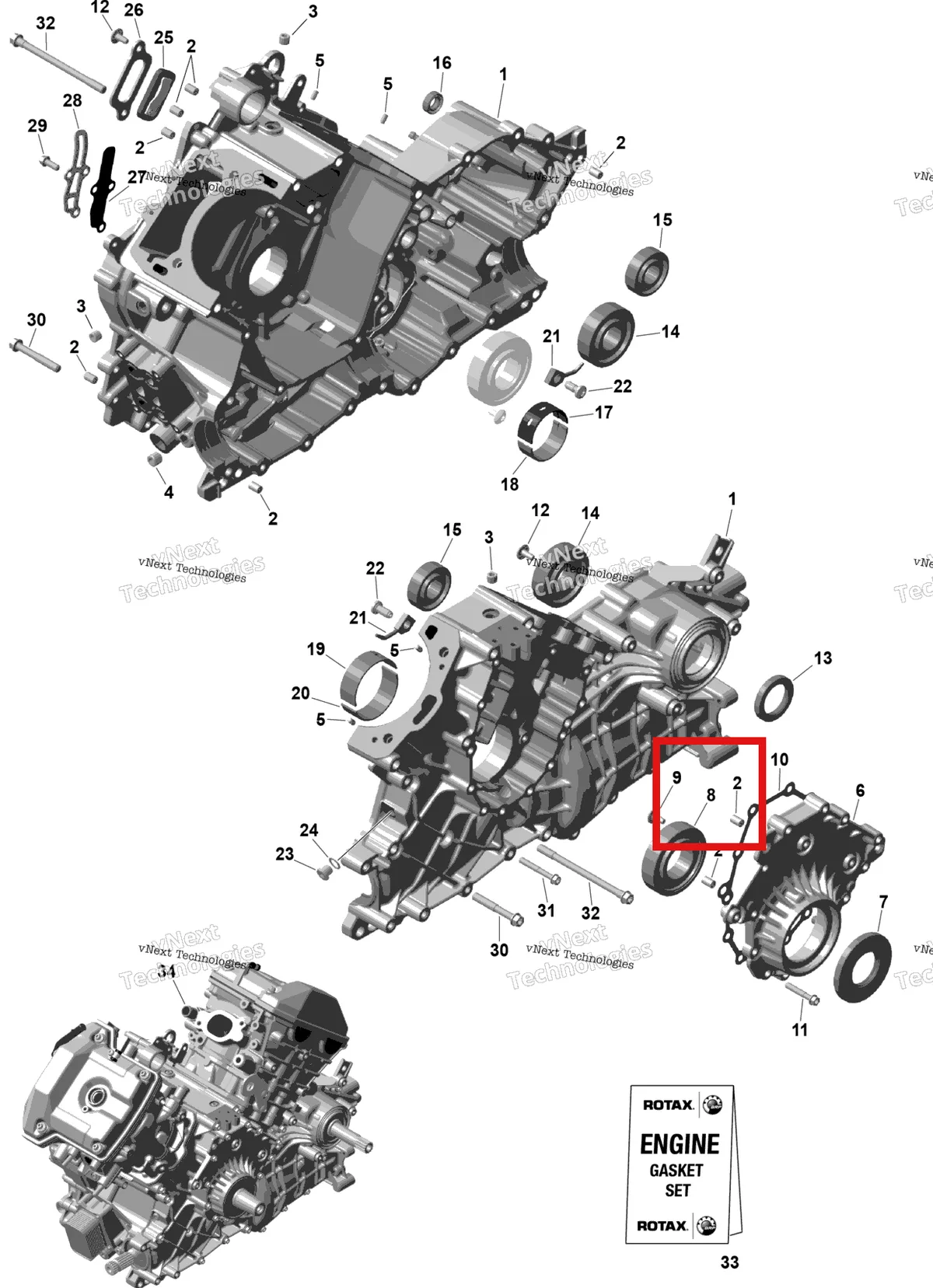 Деталь 420632749 (Шарикоподшипник Can-Am Outlander 4x4 XT 1000R (2025) (420632749)) на схеме узла 2026 Can-Am OUTLANDER - 4X4 - XT - 1000R - 4FTB - CALI - Platinum Silver Satin Rotax - Crankcase