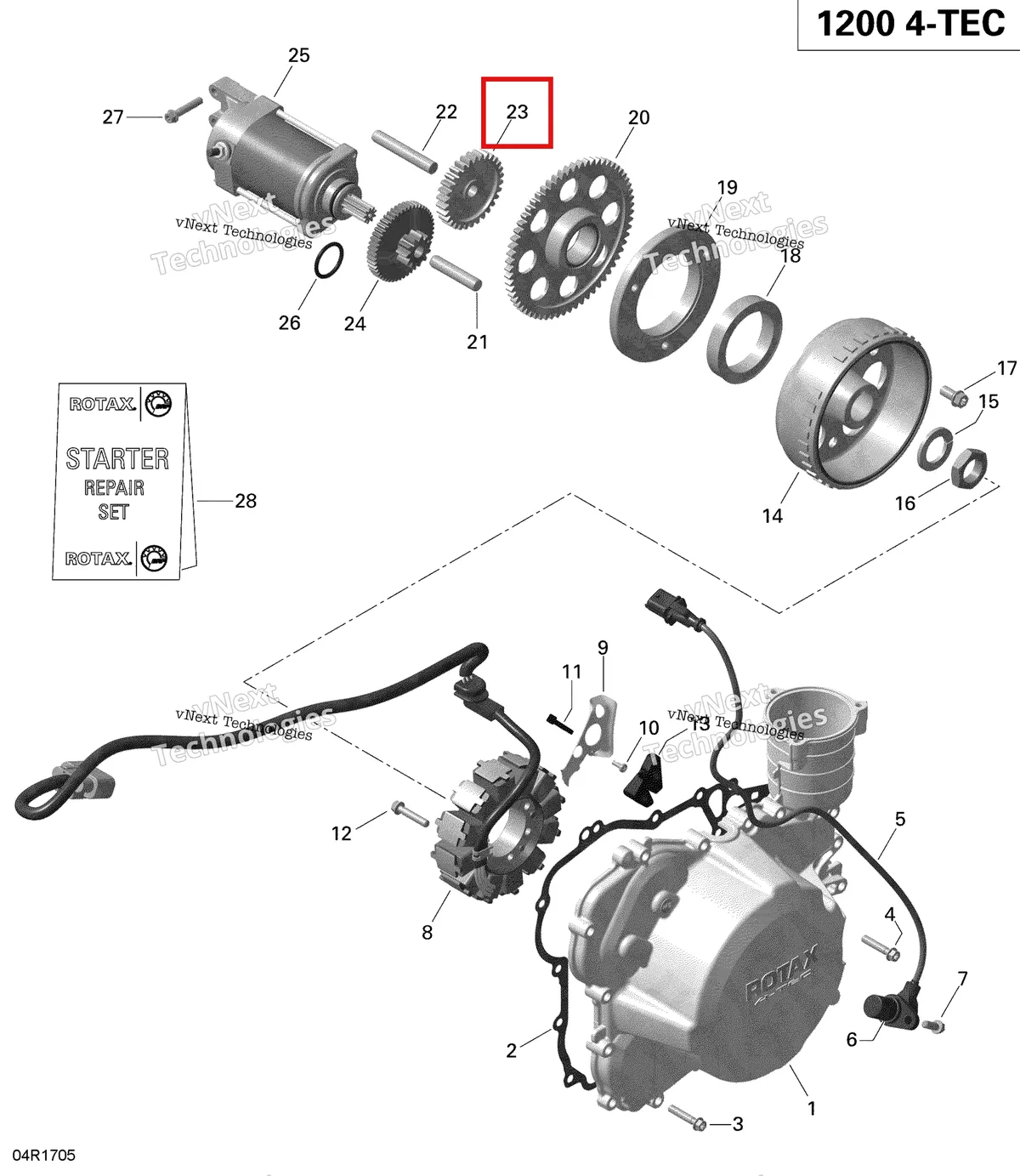 Деталь 420634606 (Шестерня (30 Т)) на схеме узла 2019 Ski-Doo EXPEDITION LE-SE 1200 4-TEC Magneto And Electric Starter - 1200Itc 4-Tec
