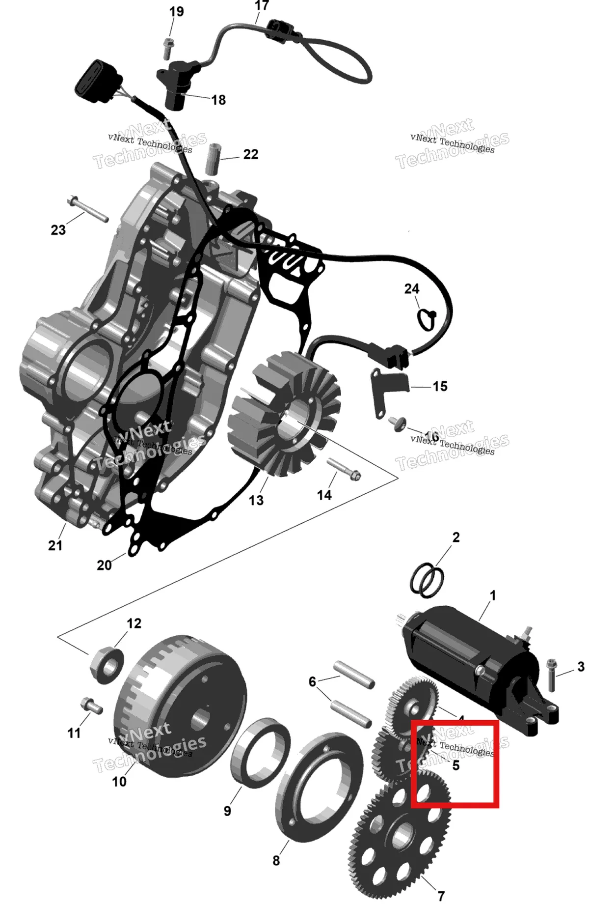 Деталь 420634630 (Промежуточный шестерня 37 зубьев Can-Am Outlander 4x4 XT 1000R (2025) (420634630)) на схеме узла 2026 Can-Am OUTLANDER - 4X4 - STD - 700 - 1CTB - CALI - Granite Grey Rotax - Magneto And Electric Starter