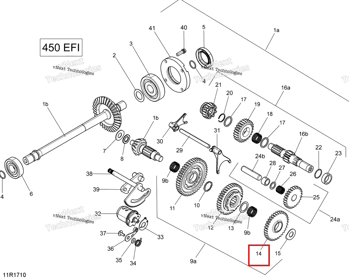 Деталь 420635572 на схеме узла 2018 Can-Am OUTLANDER - 4X4 - DPS - 450 EFI - 2WJA - Orange Crush Rotax - Gearbox