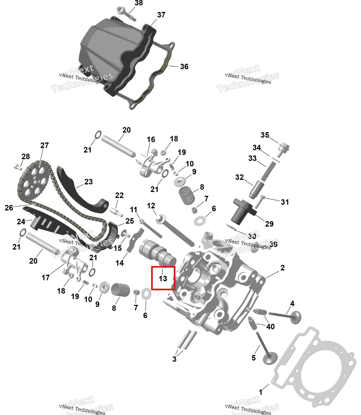 Деталь 420637236 на схеме узла 2026 Can-Am RENEGADE - 4X4 - XMR - 650 EFI - 5TTA - Catalyst Gray Rotax - Front Cylinder Head
