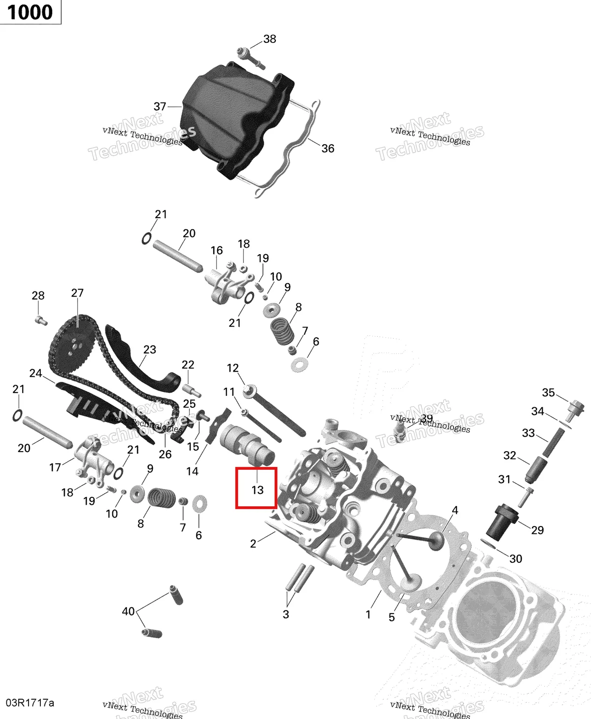 Деталь 420637410 на схеме узла 2017 Can-Am Commander - Commander Max Cylinder Head, Front - 1000 Efi