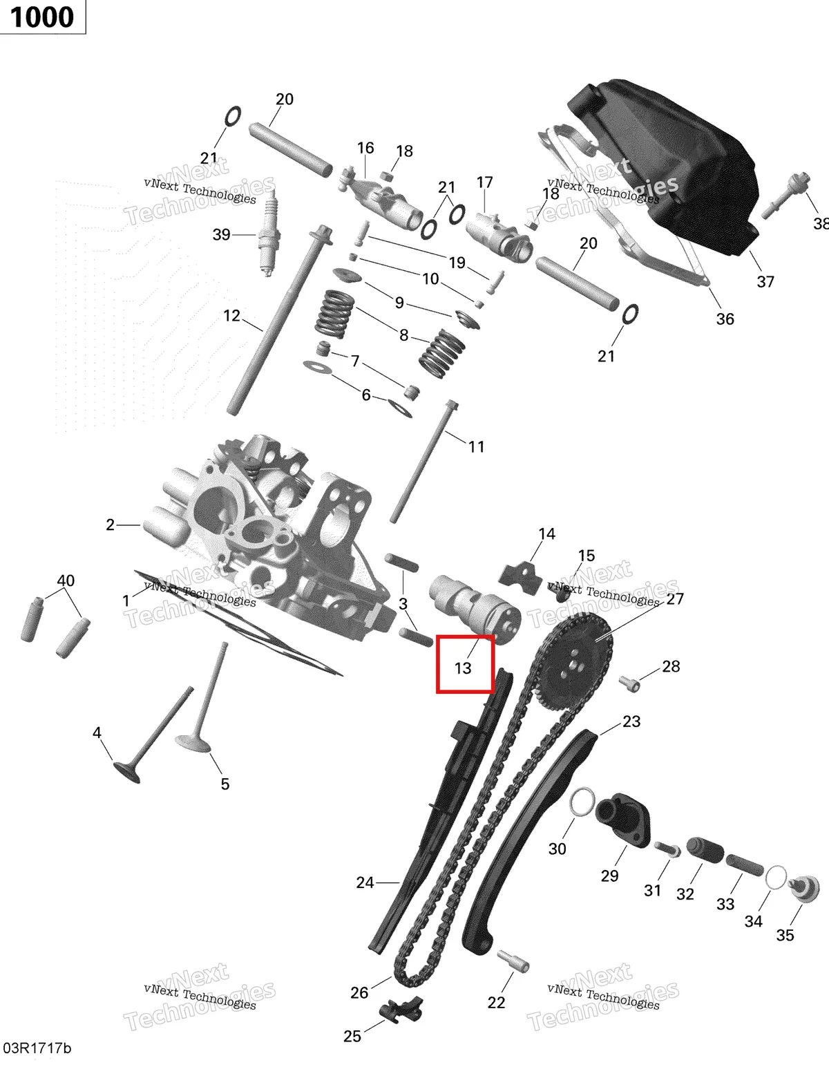 Деталь 420637412 на схеме узла 2017 Can-Am Commander - Commander Max Cylinder Head, Rear - 1000 Efi