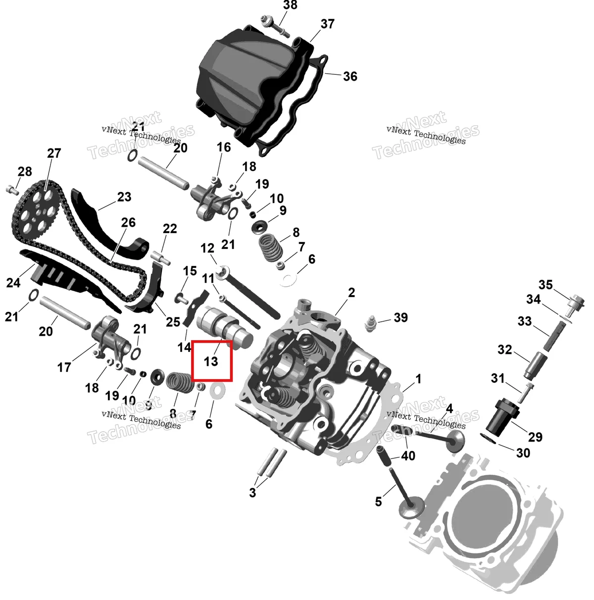 Деталь 420637440 на схеме узла 2026 Can-Am RENEGADE - 4X4 - XMR - 1000R EFI - 5UTA - Hyper Silver Rotax - Front Cylinder Head