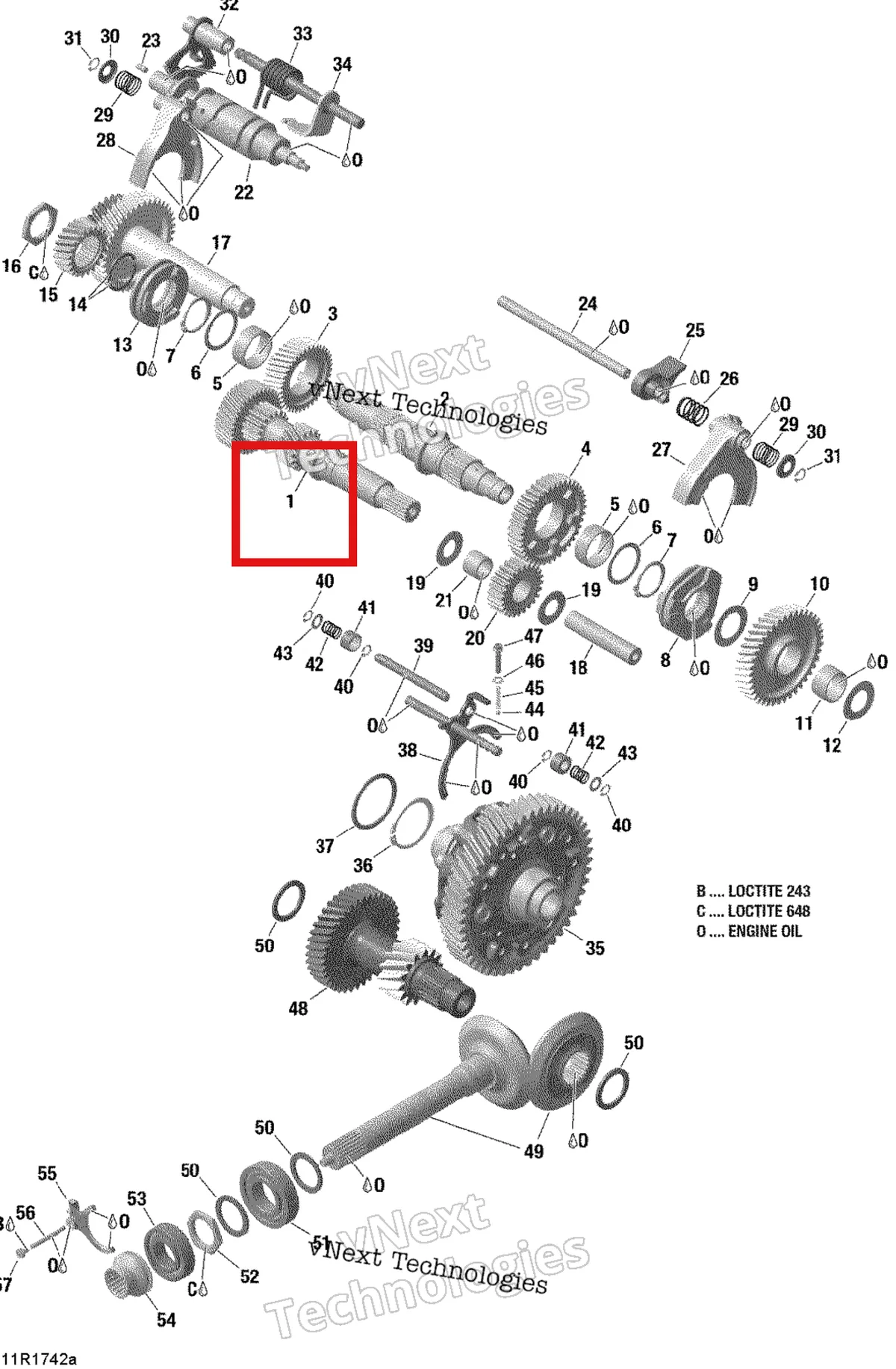 Деталь 420637505 на схеме узла 2017 Can-Am TRAXTER T Gear Box Components - With Lockable Rear Differential