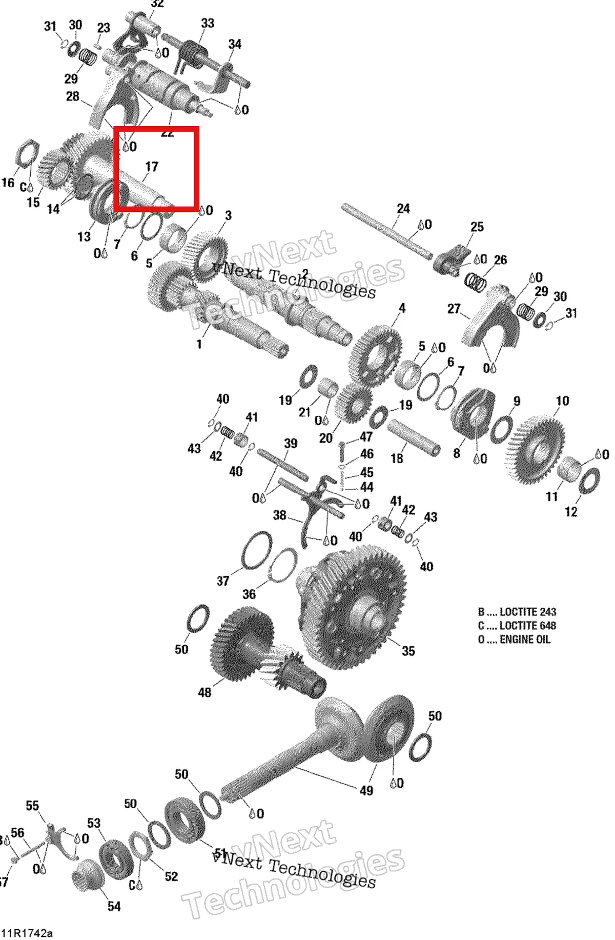 Деталь 420637545 на схеме узла 2017 Can-Am TRAXTER T Gear Box Components - With Lockable Rear Differential