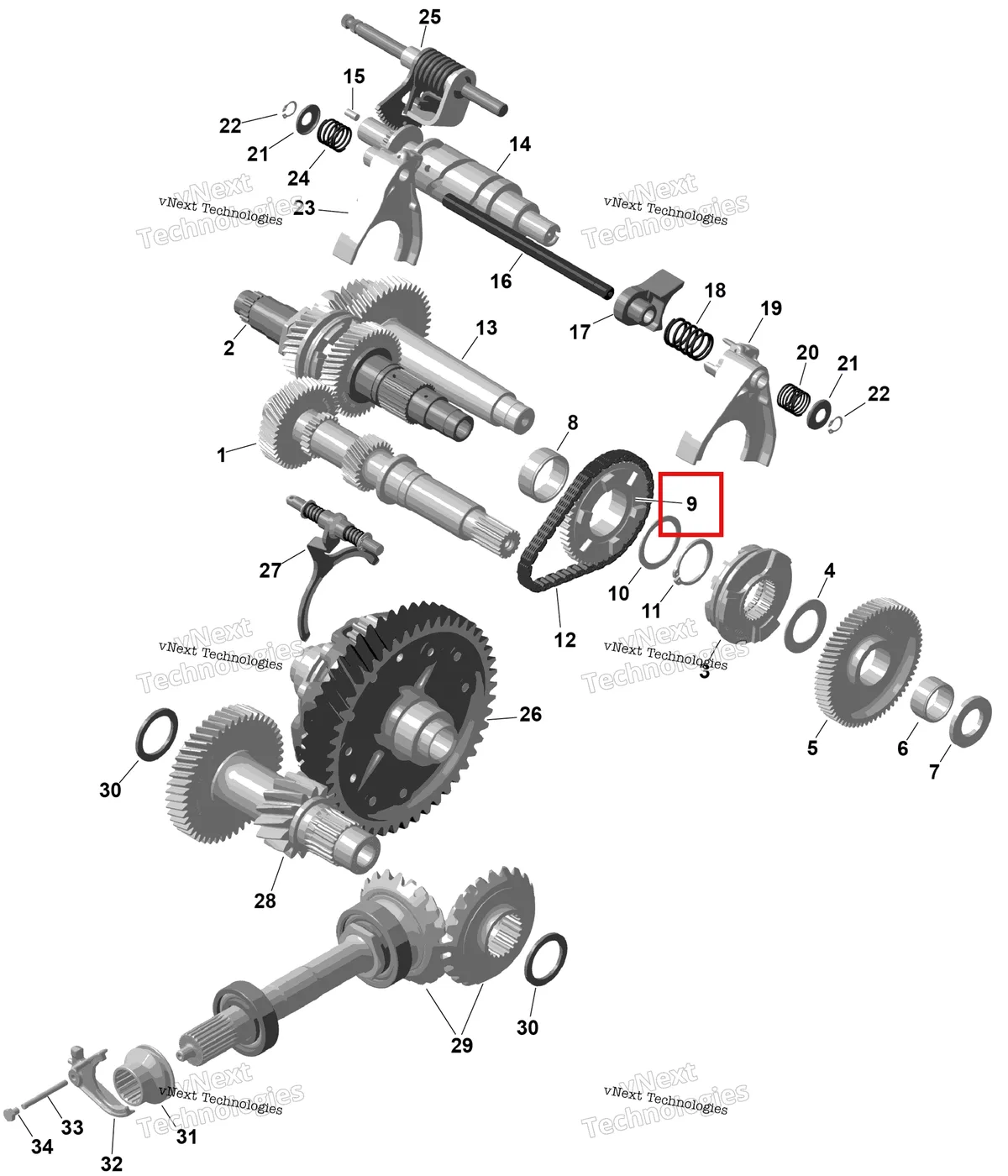 Деталь 420637841 (Шестерня шестерня ведущая 49 T Can-Am Commander MAX 1000R EFI XT (2024) (420637841)) на схеме узла 2026 Can-Am Commander - 1000R EFI - DPS - 6PTB - Compass Green - 60