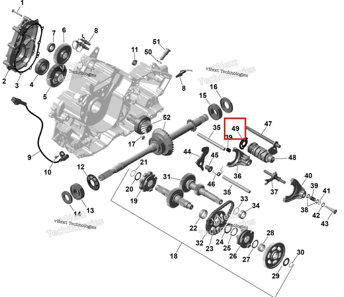 Деталь 420637955 (Isolating шайба Can-Am Outlander 4x4 XT 1000R (2025) (420637955)) на схеме узла 2026 Can-Am OUTLANDER - 2X4 - STD - 500 - 1KTB - Legion Red Rotax - Gearbox