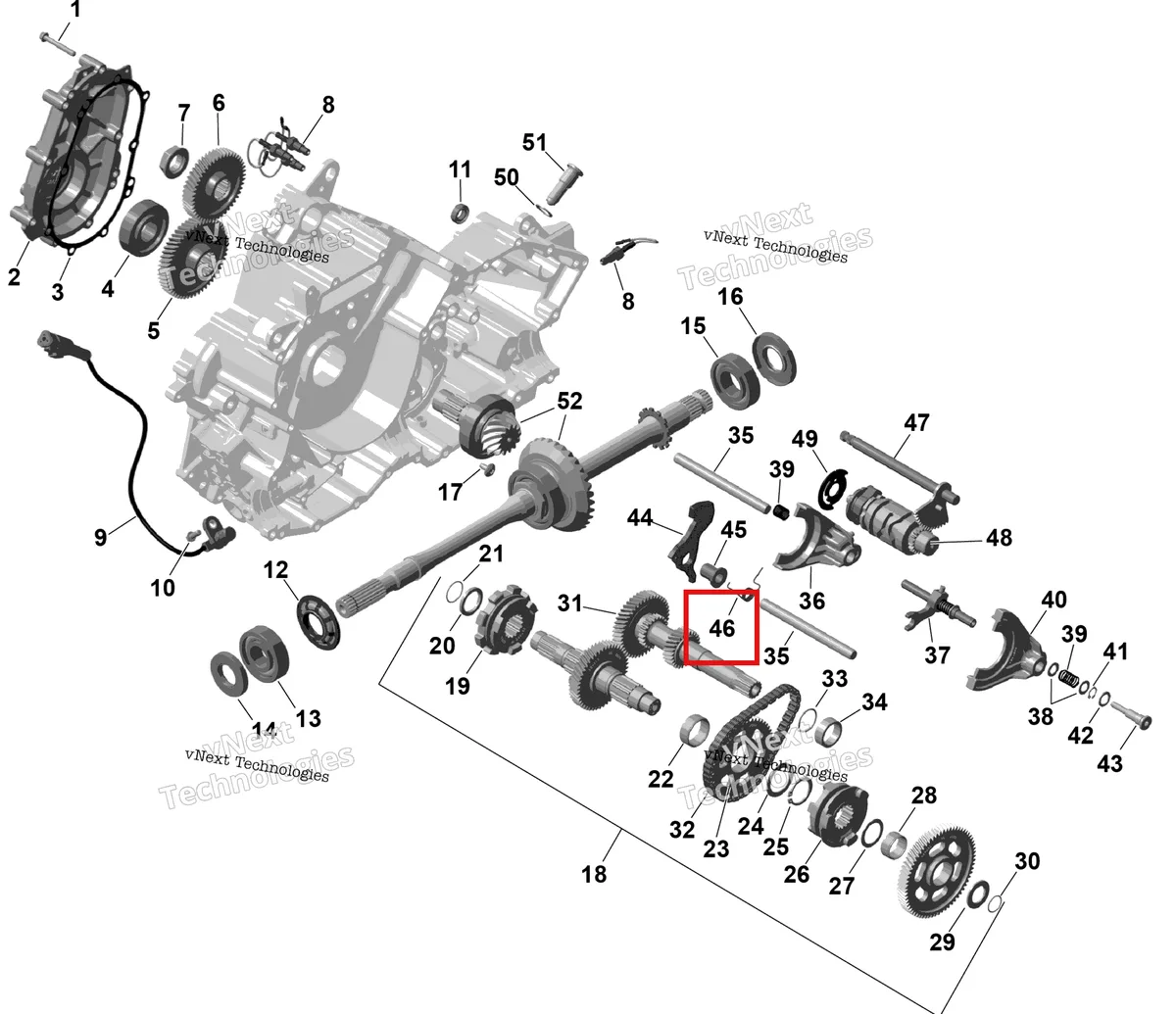 Деталь 420638185 (Косозубый пружина Can-Am Outlander 4x4 XT 1000R (2025) (420638185)) на схеме узла 2026 Can-Am OUTLANDER - 2X4 - STD - 500 - 1KTB - Legion Red Rotax - Gearbox