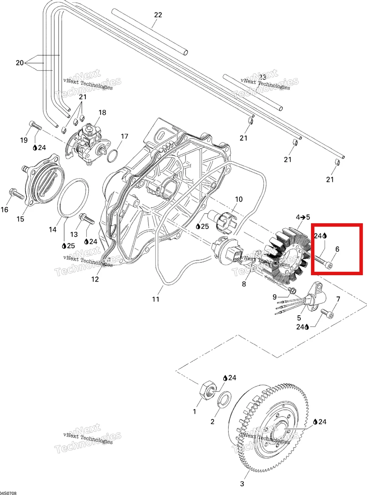 Деталь 420640051 на схеме узла 2007 Sea-Doo 3D 947 DI Magneto And Oil Pump