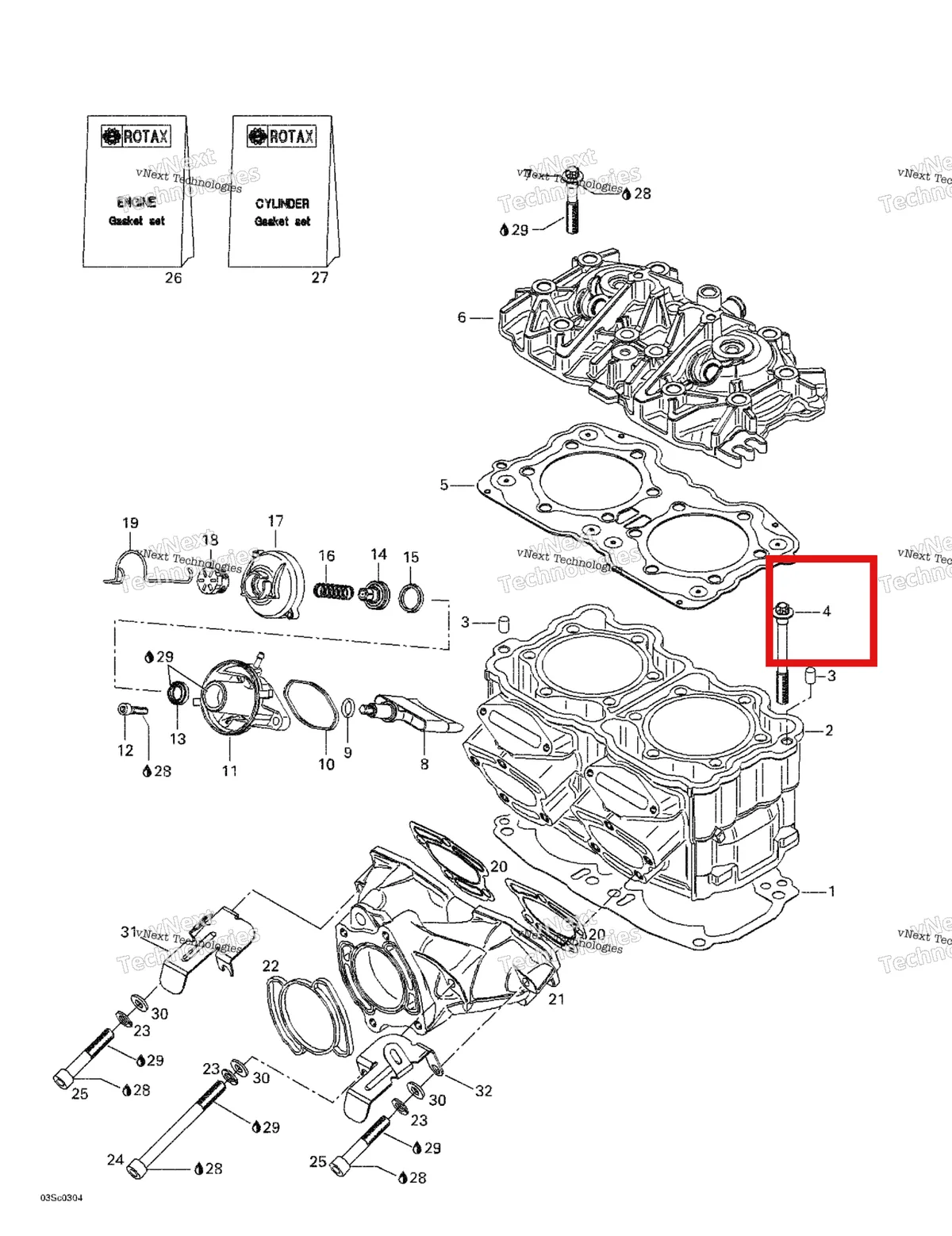 Деталь 420640293 на схеме узла 2003 Sea-Doo XP DI, 6130/6131 Cylinder, Exhaust Manifold