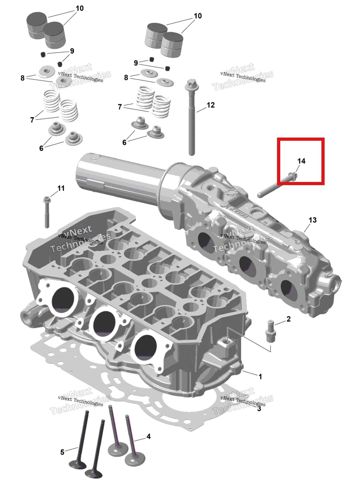 Деталь 420640333 на схеме узла 2026 Sea-Doo SPARK - 900 HO ACE - TRIXX - 66TB - Gulfstream Blue - 3UP Rotax - Cylinder Head