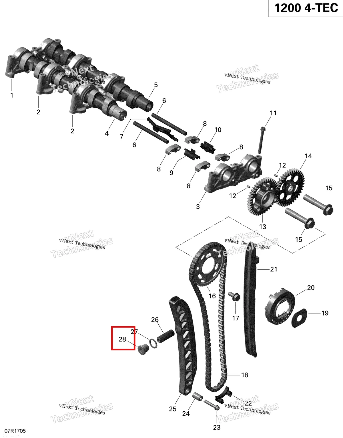 Деталь 420640455 (Пробка) на схеме узла 2019 Ski-Doo EXPEDITION LE-SE 1200 4-TEC Camshafts And Timing Chain - 1200 Itc 4-Tec