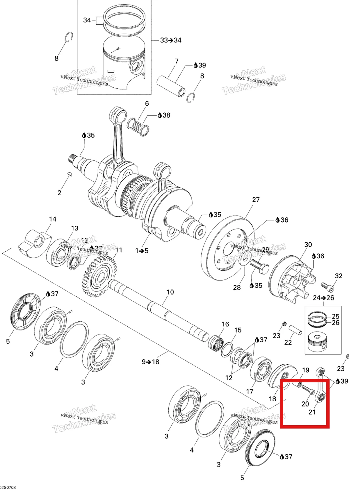 Деталь 420640690 на схеме узла 2007 Sea-Doo 3D 947 DI Crankshaft And Pistons