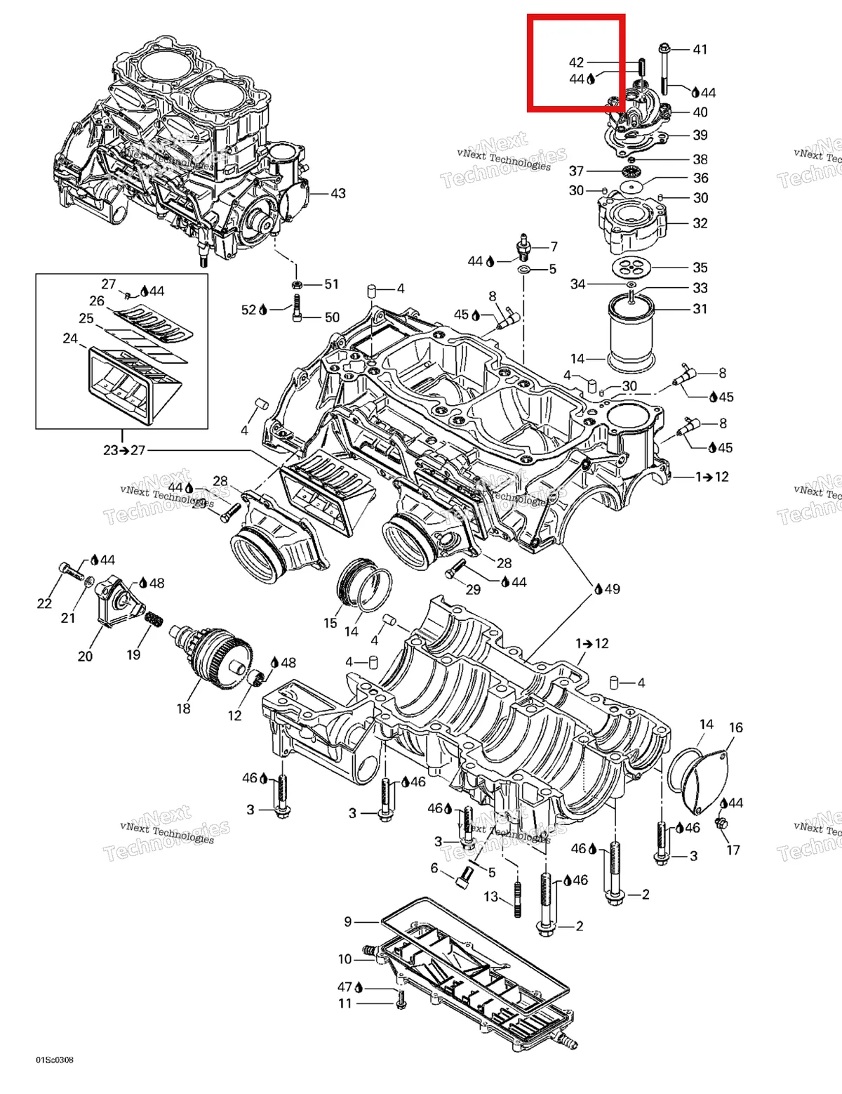 Деталь 420640873 на схеме узла 2003 Sea-Doo RX DI, 6122/6123 Crankcase, Reed Valve