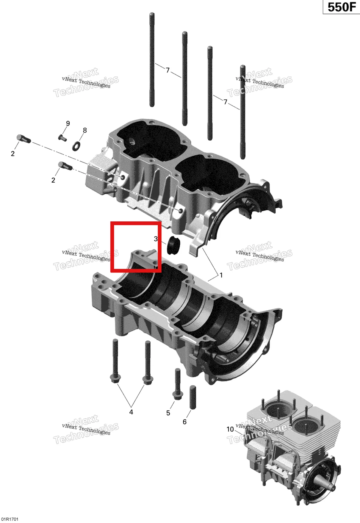 Деталь 420640896 (Деталь Taptite Screw M5 X 12) на схеме узла 2020 Ski-Doo EXPEDITION SPORT 550F Engine - Crankcase - 550F