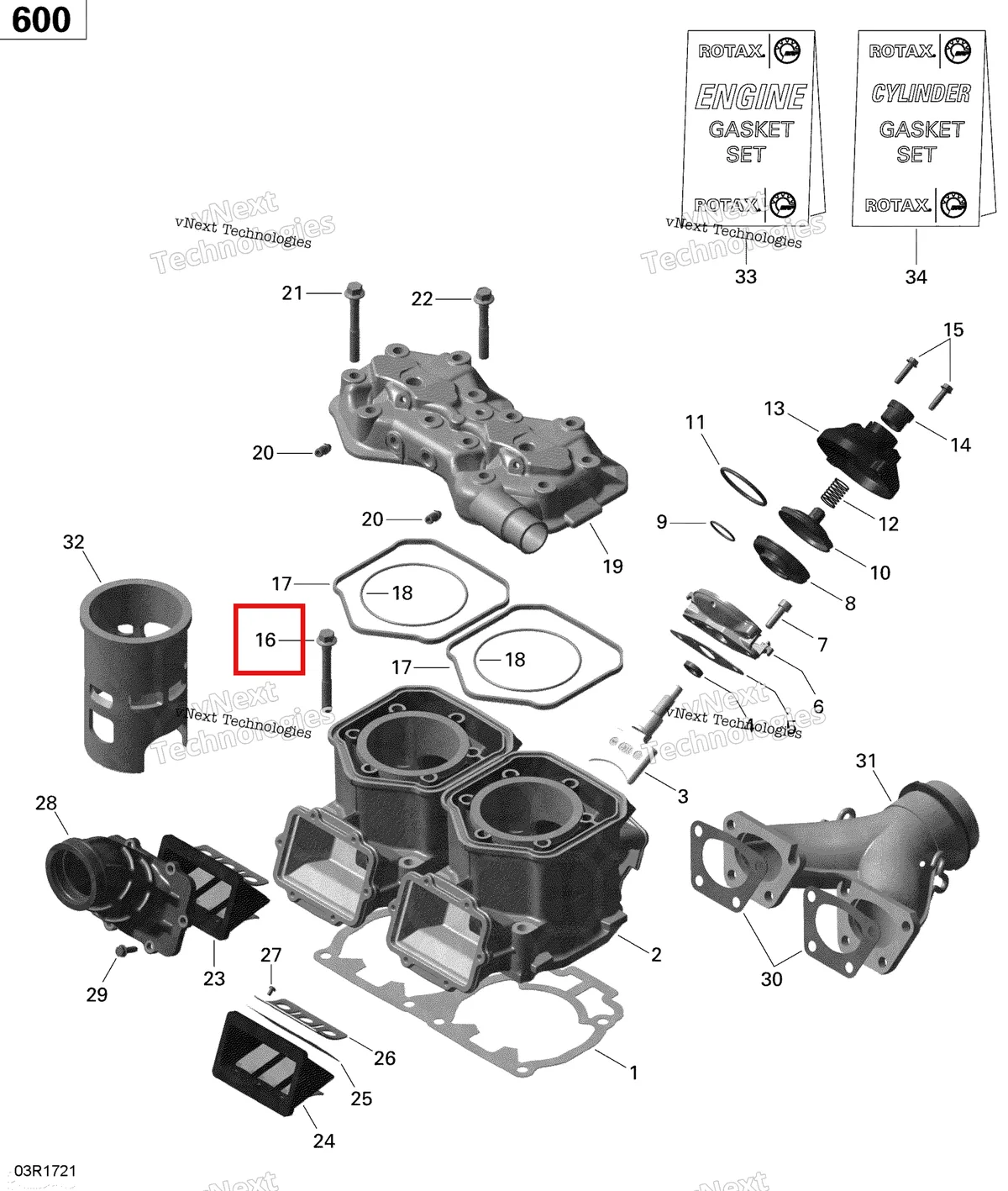Деталь 420640951 (Деталь Skruv M8 X 68.5) на схеме узла 2020 Ski-Doo MXZ 600 CARB Engine - Cylinder And Cylinder Head - 600 Carb