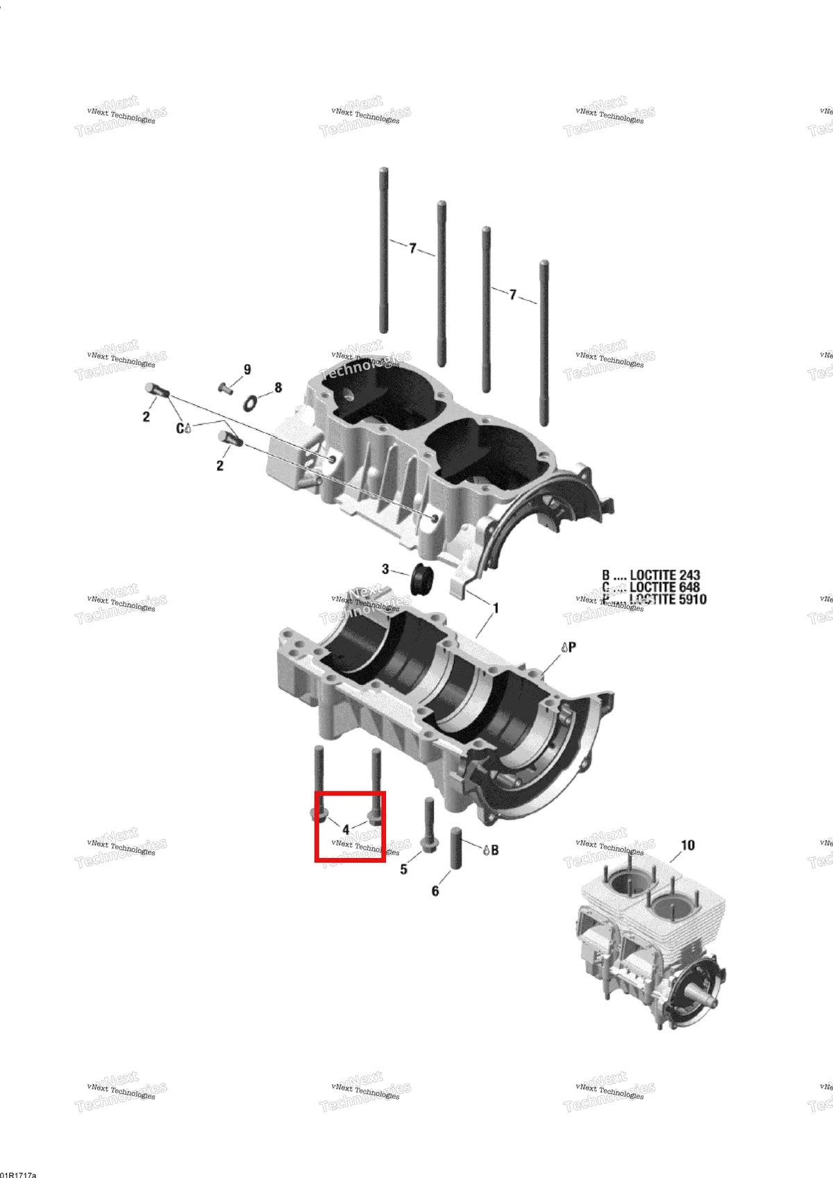 Деталь 420640952 на схеме узла 2017 Ski-Doo SKANDIC - 2-STROKE - WT-SWT Crankcase - 550F
