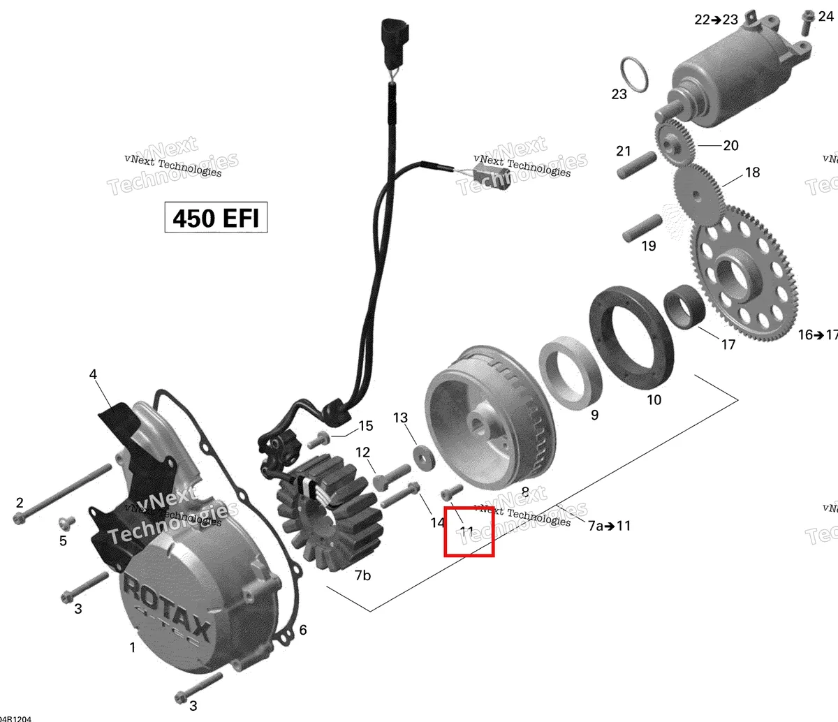 Деталь 420640980 на схеме узла 2015 Can-Am DS 450EFI STD Magneto And Electric Starter