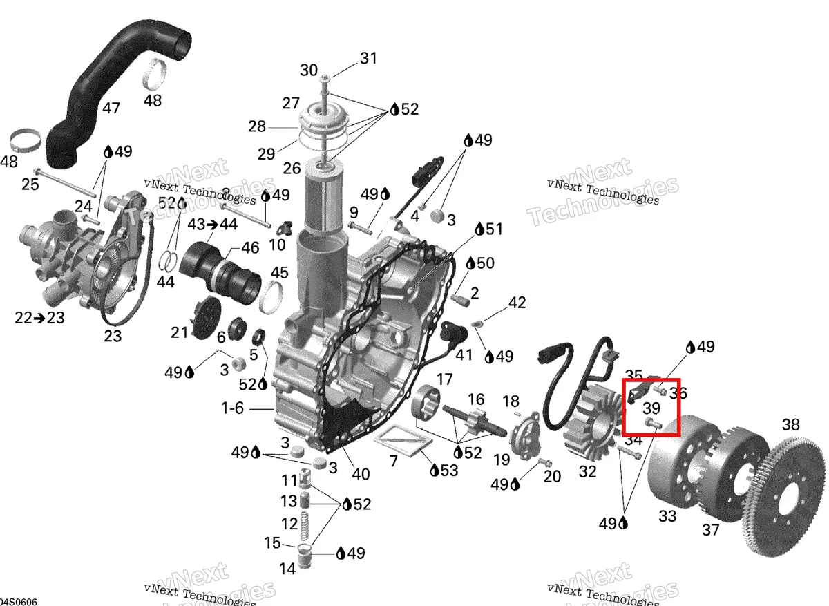 Деталь 420641015 на схеме узла 2006 Sea-Doo RXT Pto Cover And Magneto