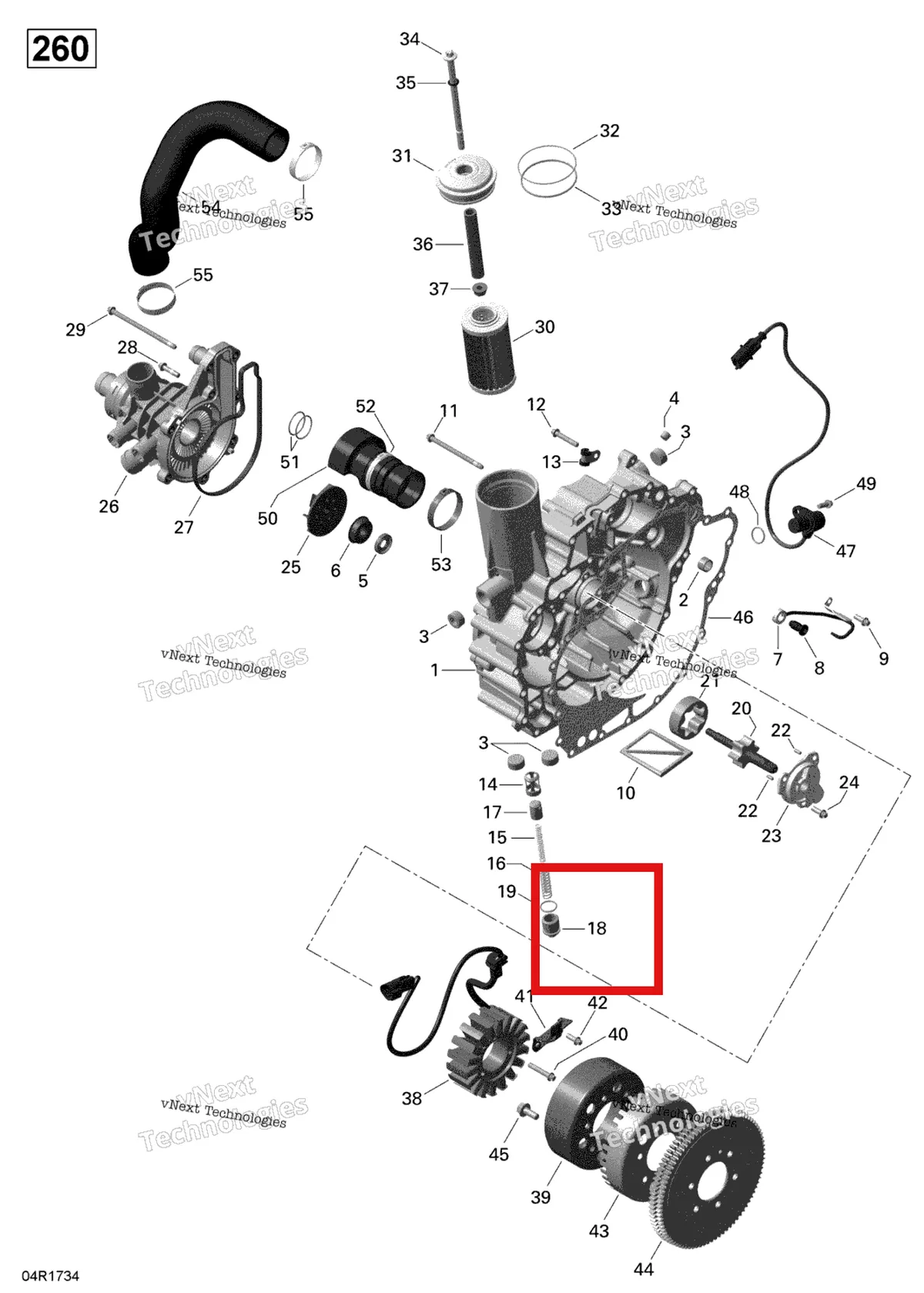 Деталь 420641052 на схеме узла 2017 Sea-Doo RXT Pto Cover And Magneto - 260