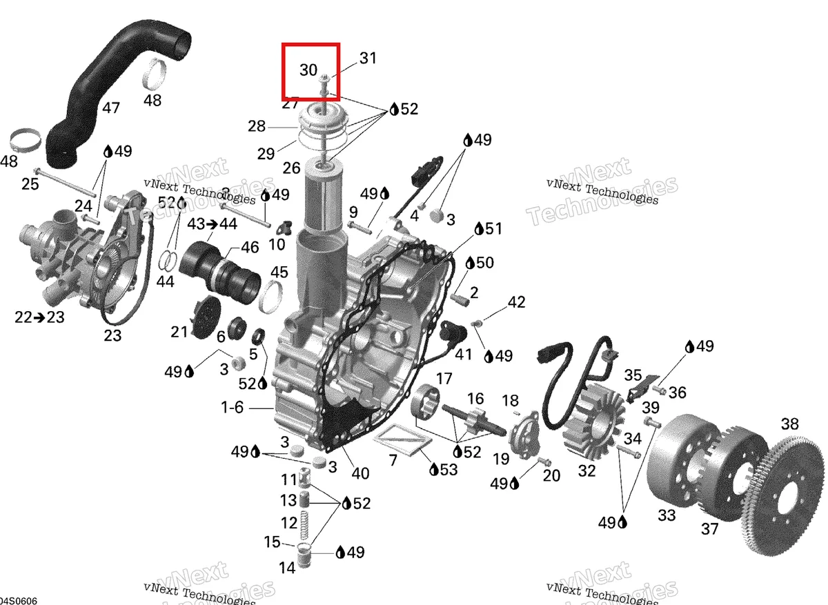 Деталь 420641107 на схеме узла 2006 Sea-Doo RXT Pto Cover And Magneto
