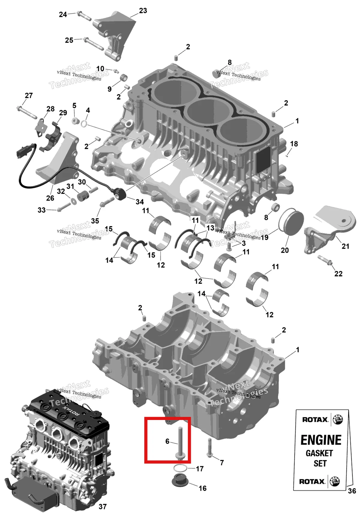 Деталь 420641120 на схеме узла 2026 Sea-Doo GTX - 300 - STD - 15TA - Blue Abyss - Audio Rotax - Crankcase