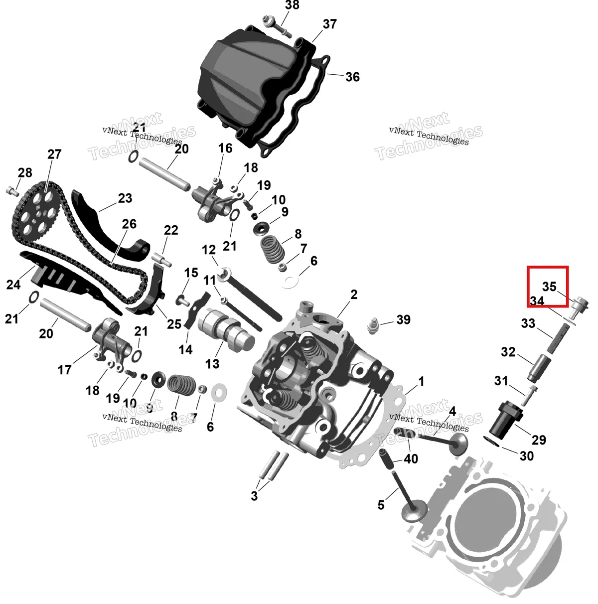 Деталь 420641150 (Пробка) на схеме узла 2026 Can-Am RENEGADE - 4X4 - XMR - 1000R EFI - 5UTA - Hyper Silver Rotax - Front Cylinder Head
