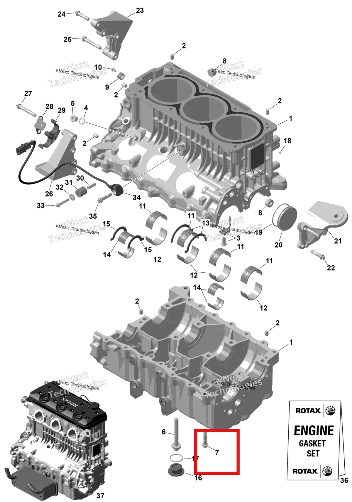 Деталь 420641208 на схеме узла 2026 Sea-Doo GTX - 300 - STD - 15TA - Blue Abyss - Audio Rotax - Crankcase