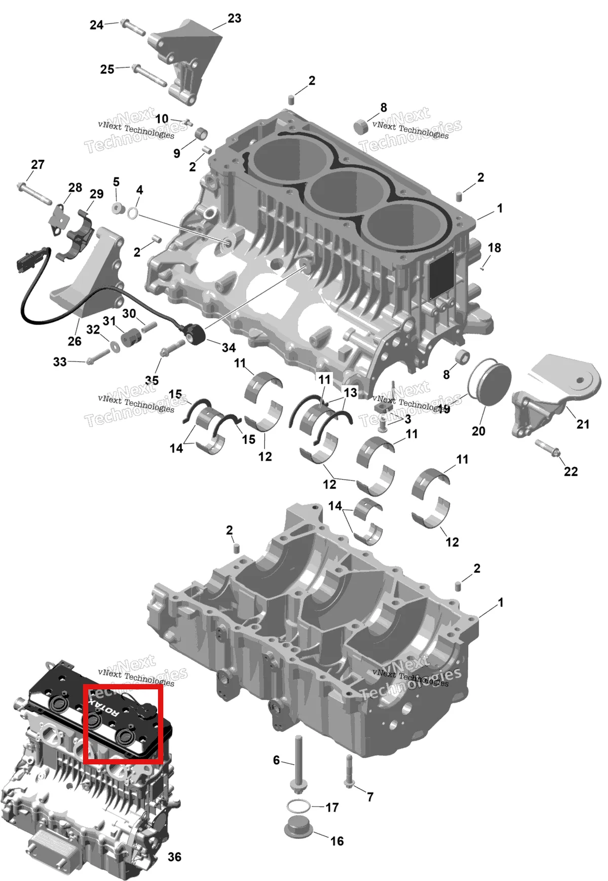 Деталь 420641258 (Деталь Torx Flanged Screw M6 X 35) на схеме узла 2026 Sea-Doo GTI - 130 - STD - 38TB - Bright White Rotax - Crankcase