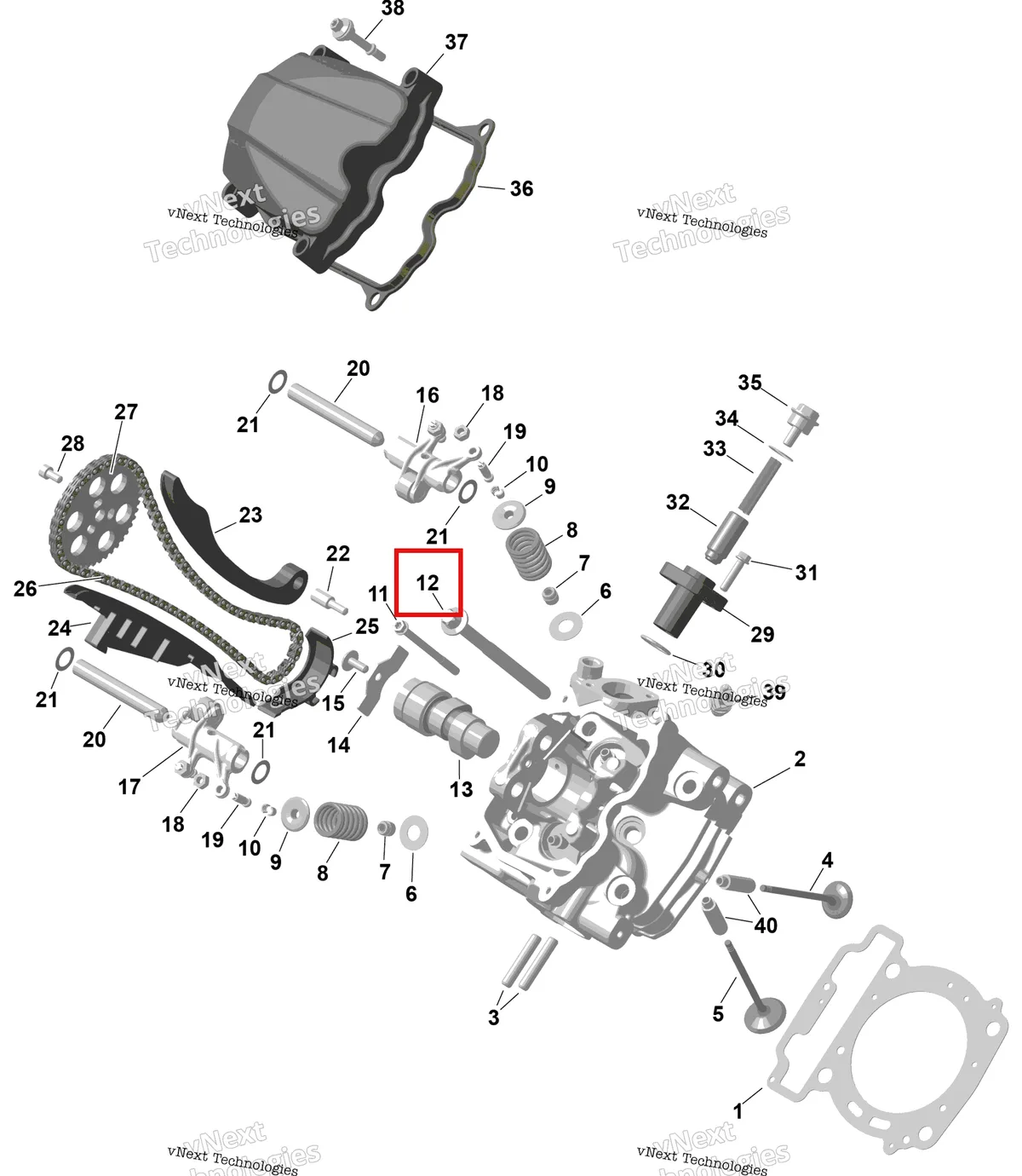 Деталь 420641551 на схеме узла 2026 Can-Am RENEGADE - 4X4 - XMR - 650 EFI - 5TTA - Catalyst Gray Rotax - Front Cylinder Head