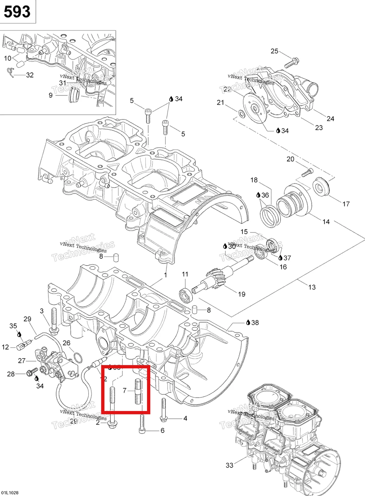 Деталь 420641834 (Шпилька) на схеме узла 2010 Ski-Doo Skandic WT 600 Crankcase