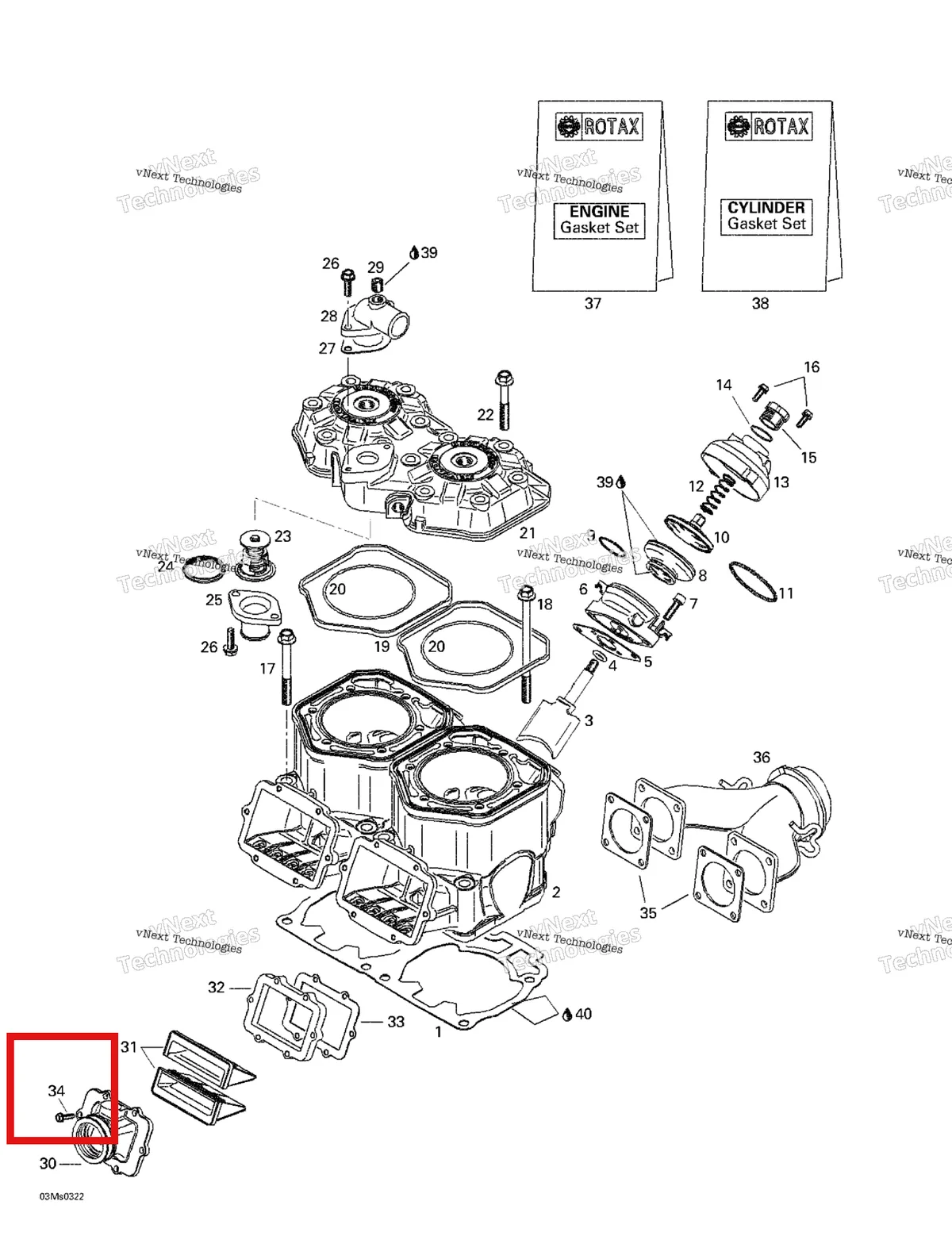 Деталь 420641840 (Деталь Screw M5x35, Taptite) на схеме узла 2003 Ski-Doo Summit X 800 HO Cylinder, Exhaust Manifold, Reed Valve
