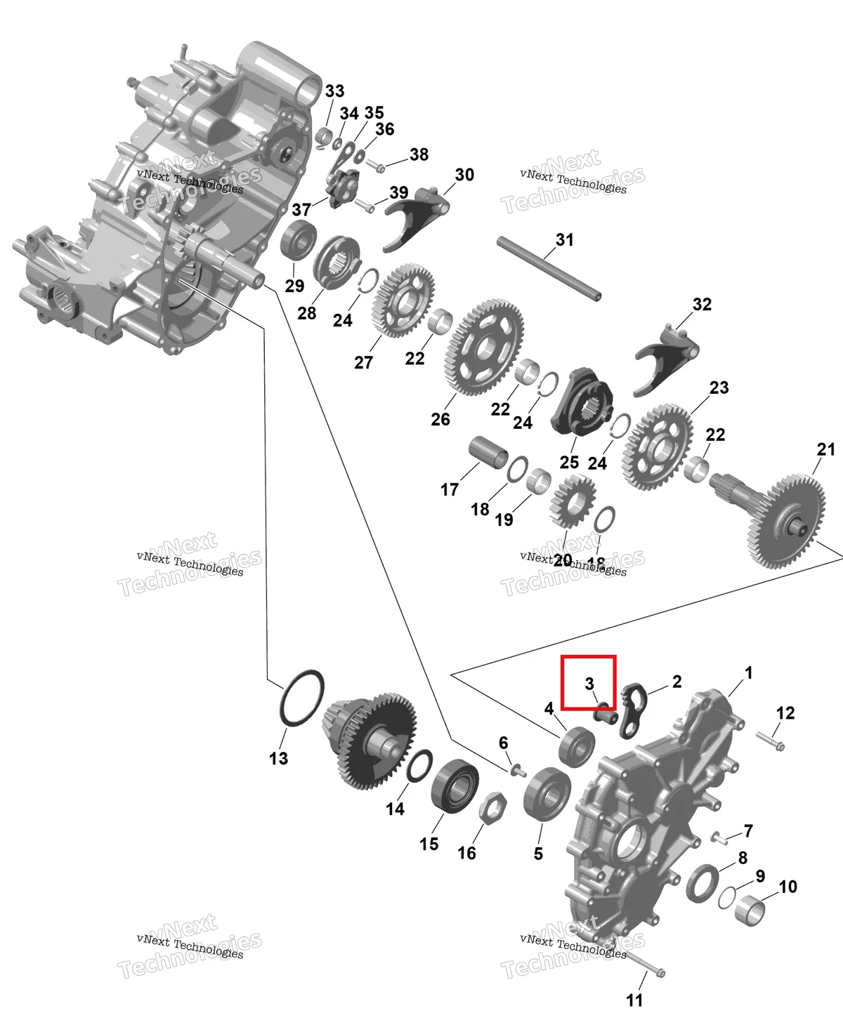 Деталь 420647123 на схеме узла 2026 Can-Am RENEGADE - 4X4 - XMR - 1000R EFI - 5UTA - Hyper Silver Rotax - Gearbox 2
