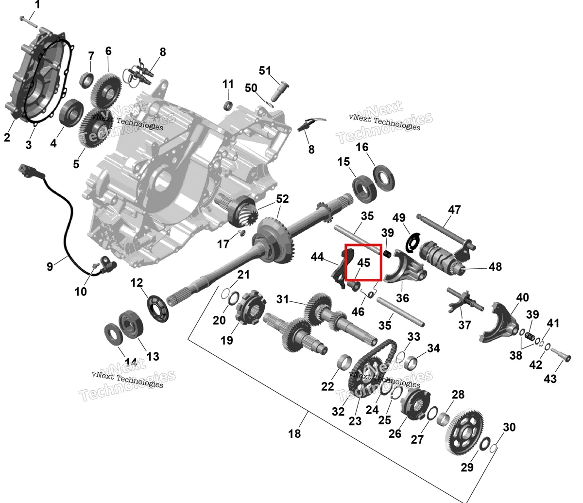 Деталь 420647132 (Втулка втулка Can-Am Outlander 4x4 XT 1000R (2025) (420647132)) на схеме узла 2026 Can-Am OUTLANDER - 2X4 - STD - 500 - 1KTB - Legion Red Rotax - Gearbox
