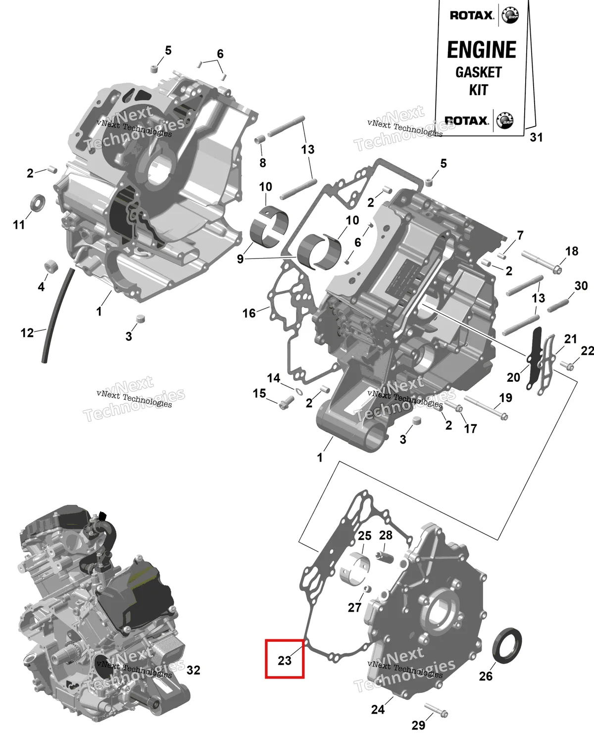 Деталь 420651211 (Прокладка) на схеме узла 2026 Can-Am RENEGADE - 4X4 - XMR - 650 EFI - 5TTA - Catalyst Gray Rotax - Crankcase