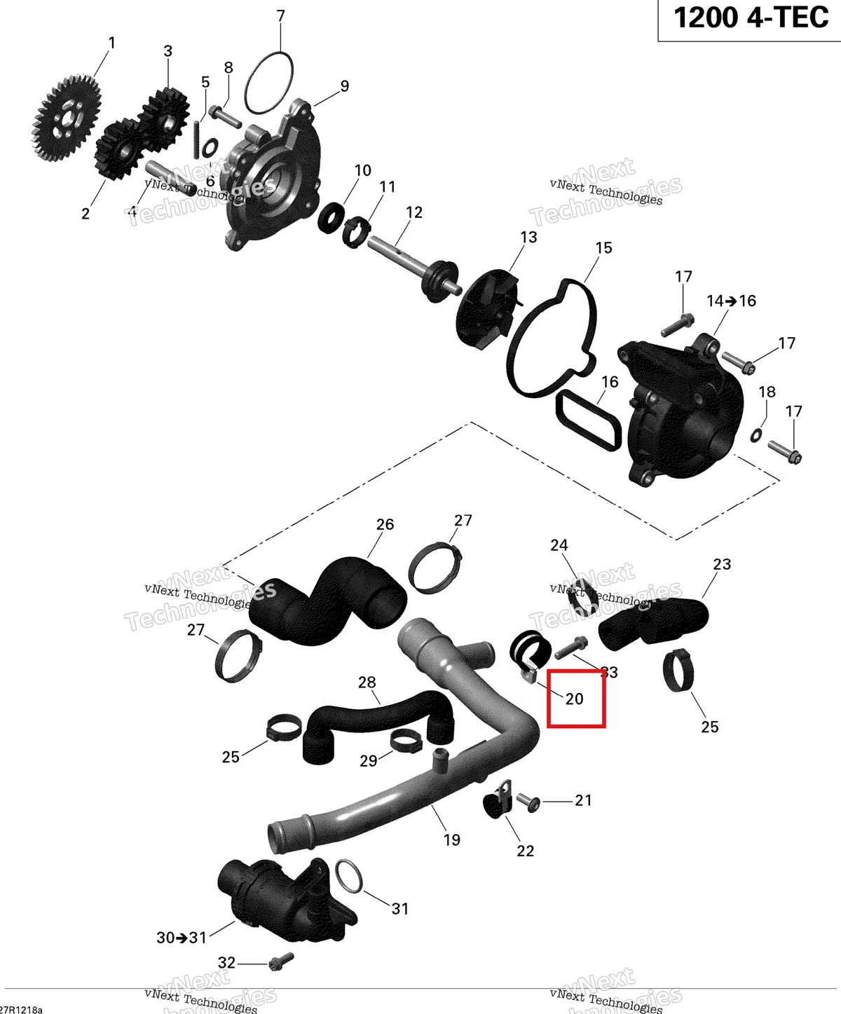 Деталь 420651592 на схеме узла 2012 Ski-Doo GSX LE & SE 1200 XR Engine Cooling Gsx Le