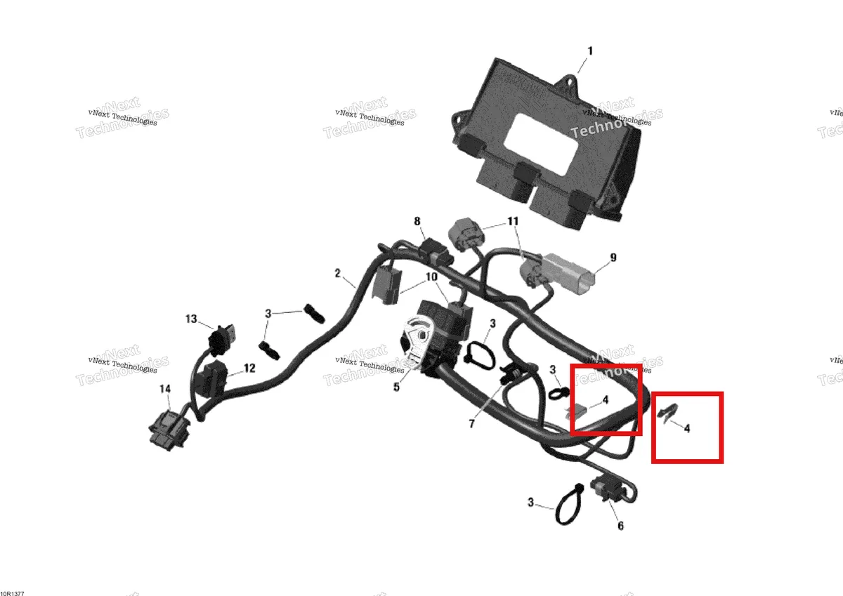 Деталь 420651600 (Кабельный Зажим) на схеме узла XU Engine Harness And Electronic Module