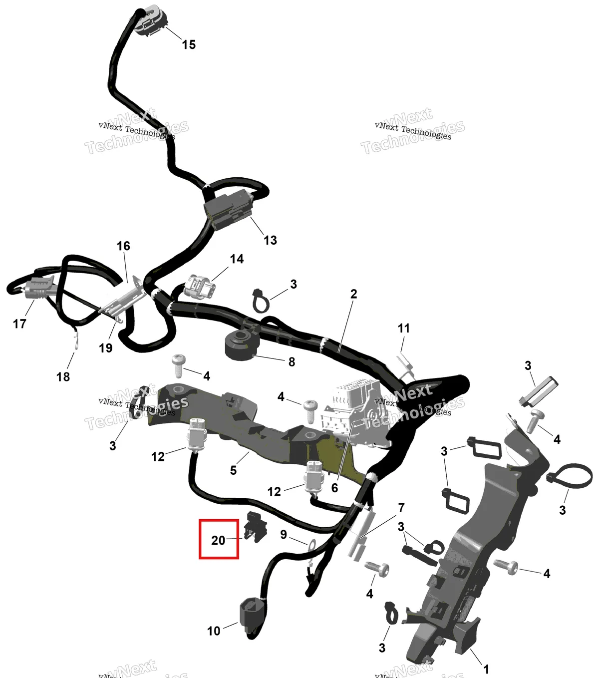 Деталь 420651810 на схеме узла 2026 Ski-Doo BACKCOUNTRY - Adrenaline - 600R E -TEC - UJTA - Deep Black - 15X146X1.5S Track Rotax - Engine Harness And Electronic Module